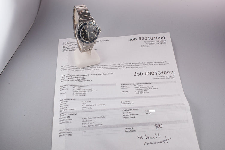 1970 Rolex Red Submariner 1680 MK IV Dial with Service Papers