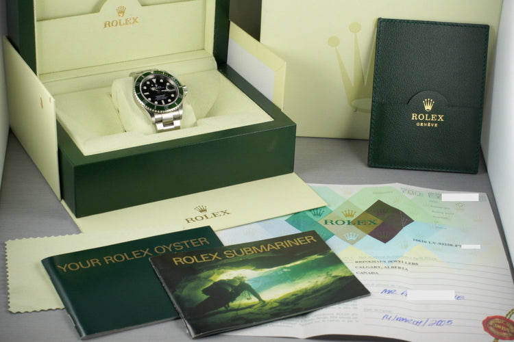 2005 Rolex Green Submariner 16610LV with Box and Papers