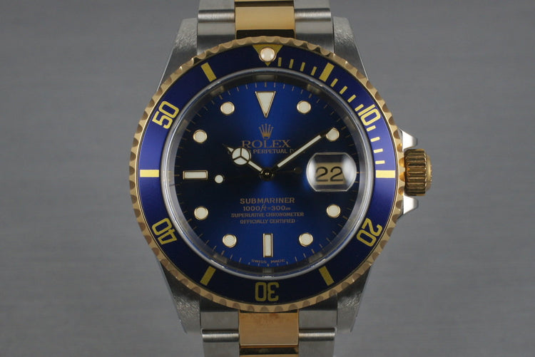 2000 Two Tone Blue Submariner 16613 with Box and Papers
