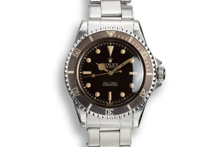 1963 Rolex Pointed Crown Guard Case Submariner 5513 with Silver Depth Rating Gilt Exclamation Dial