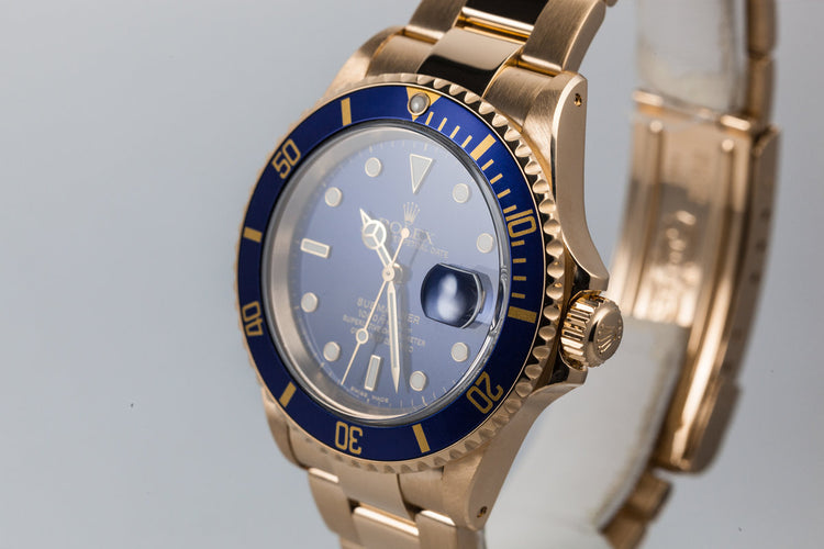 2002 Rolex 18K YG Submariner 16618 Blue Dial