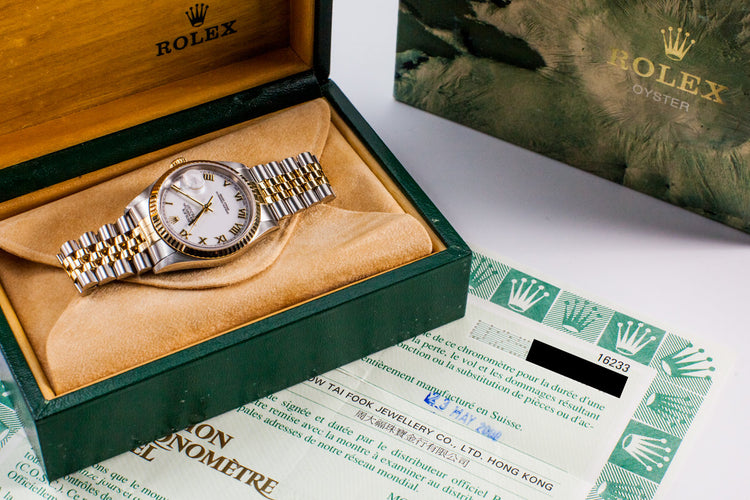 1997 Rolex Two Tone DateJust 16233 White Dial with Box and Papers