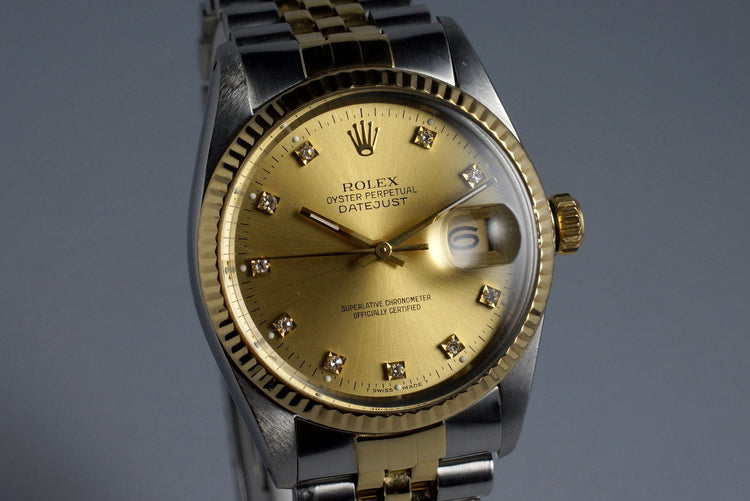 1981 Rolex Two Tone DateJust 16013 Factory Champagne Diamond Dial with Box and Papers