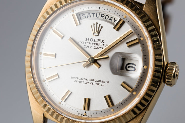 1968 Rolex 18K Day-Date 1803 Silver "Wide Boy" Dial with Box and Double Punch Papers
