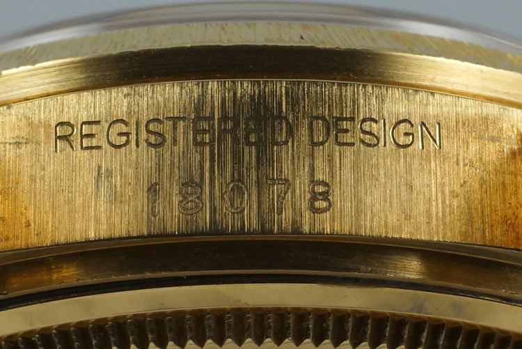 1979 Rolex YG Bark Day Date 18078 Factory Diamond Vignette Dial with Box and Papers