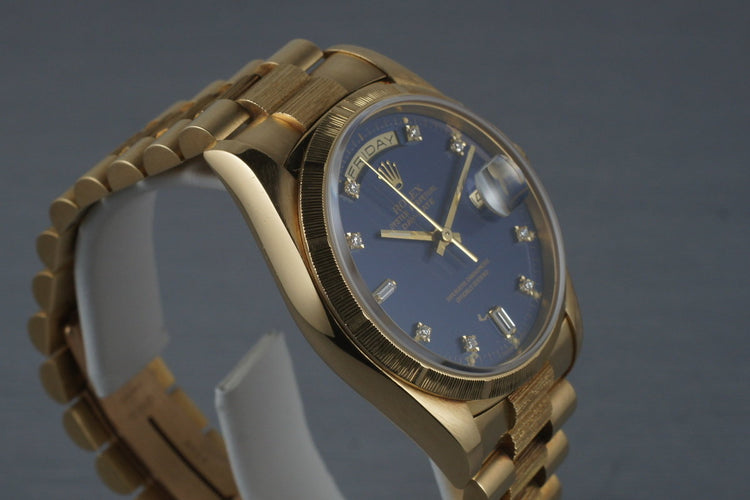 1989 Rolex Bark Day Date Ref: 18248 with Factory Blue Diamond Dial