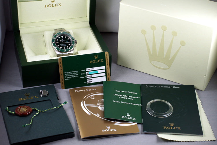 2010 Rolex Green Submariner 116610V with Box and Papers