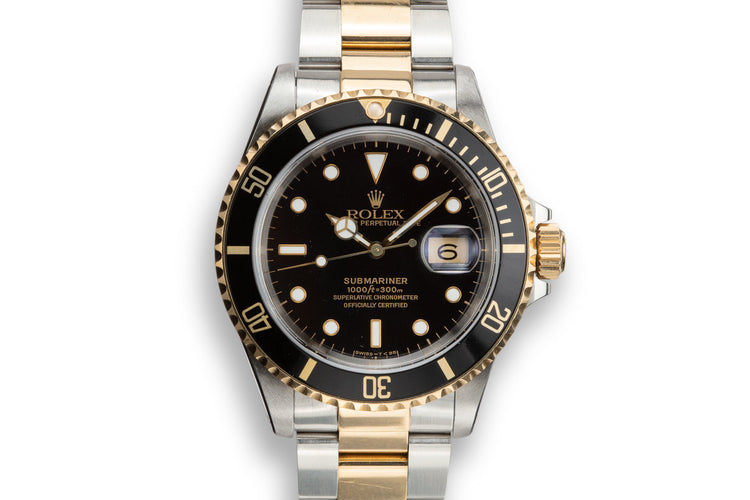 1991 Rolex Two-Tone Submariner 16613 Black Dial with Box, Papers, and Service Papers