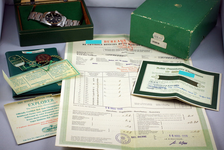1965 Rolex Explorer 1 1016 Glossy Gilt Dial with Box and Double Punched Papers