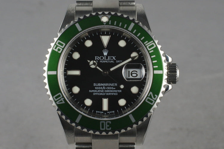 2005 Rolex Green Submariner 16610 with Box and Papers