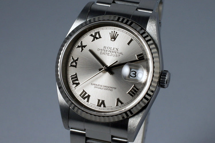 2004 Rolex DateJust 16234 Silver Roman Dial with Box and Papers
