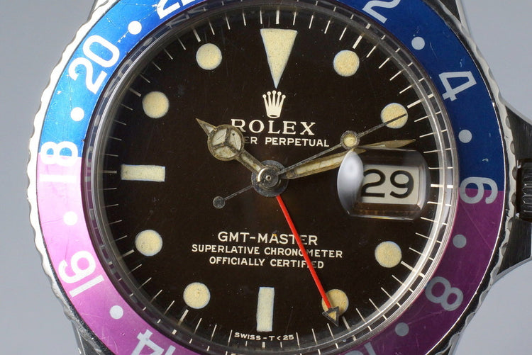 1965 Rolex GMT 1675 Brown Glossy Gilt Dial with Fuchsia Insert
