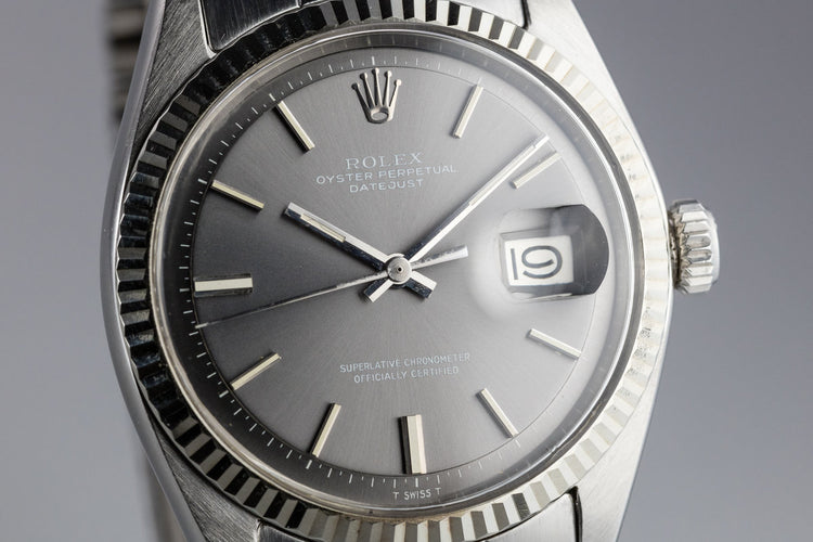 1972 Rolex DateJust 1601 No Lume Grey Dial with Box and Double Punched Papers