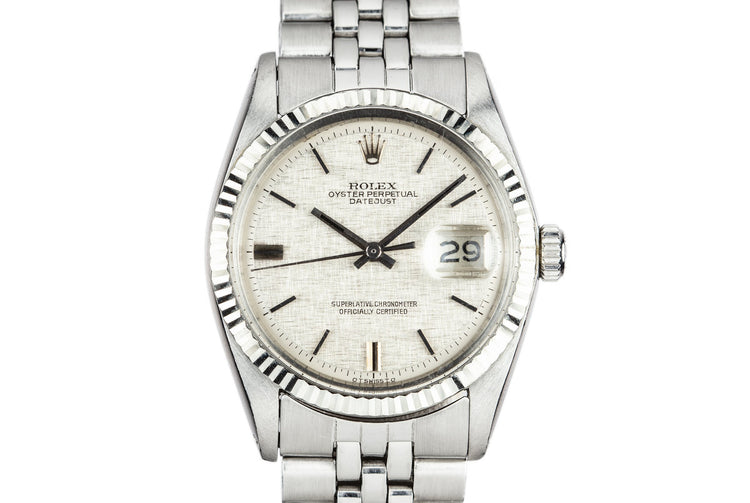 1972 Rolex DateJust 1601 with No Lume Silver Linen Sigma Dial