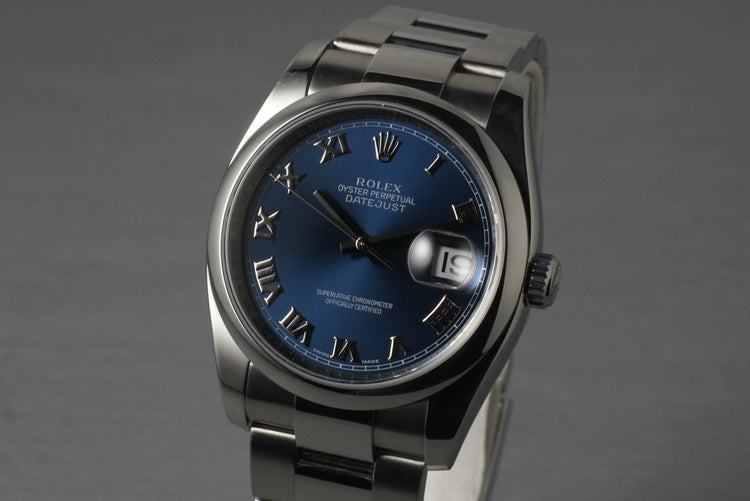 2007 Rolex Datejust 116200 Blue Roman Dial with Box and Papers