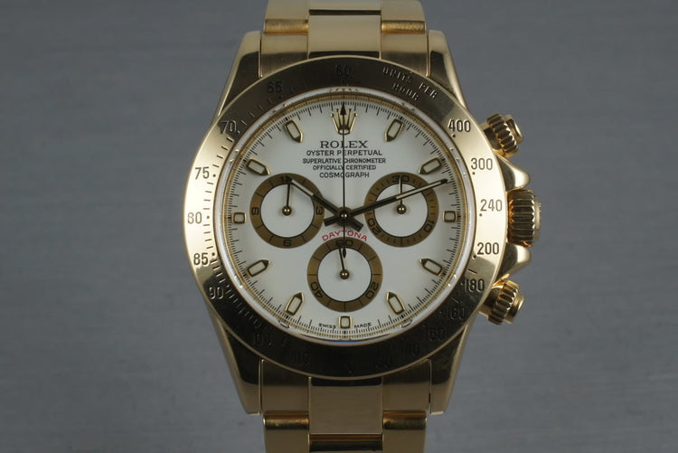 Rolex 18K Daytona 116528 with White Dial and Box and Papers