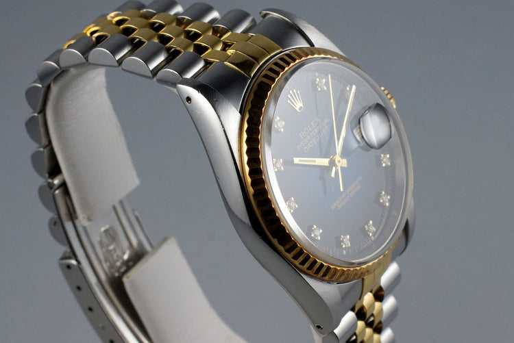 1988 Rolex Two Tone DateJust 16233 Factory Blue Vignette Diamond Dial