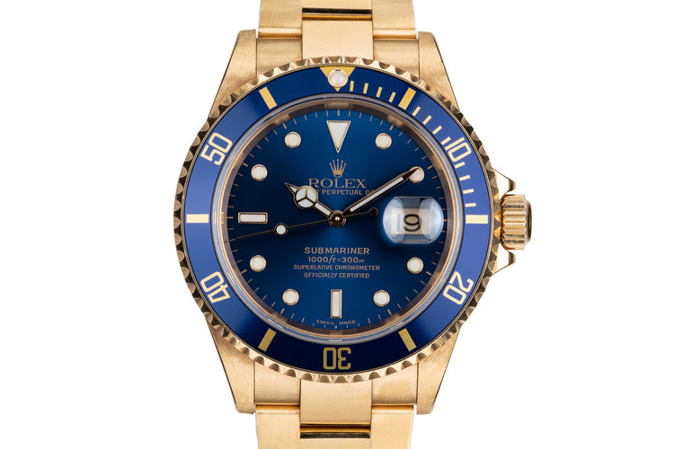 2002 Rolex 18K Submariner 16618 Blue Dial with Box and Papers