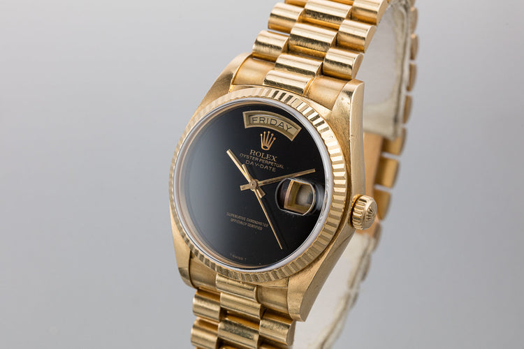 1979 Rolex 18K YG Day-Date 18038 Onyx Dial with Service Papers