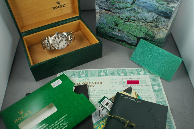 1999 Rolex Datejust16234 Rose Mother of Pearl Arabic Dial