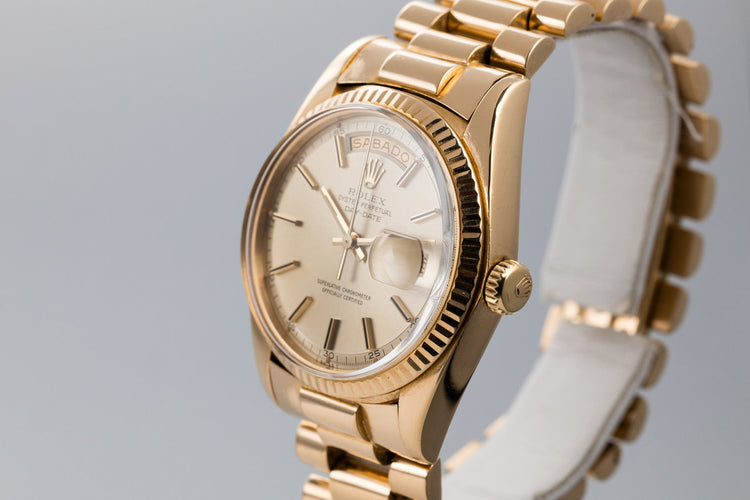 1975 Rolex YG Day-Date 1803 Champagne Dial with Spanish Date Wheel and South American Bracelet