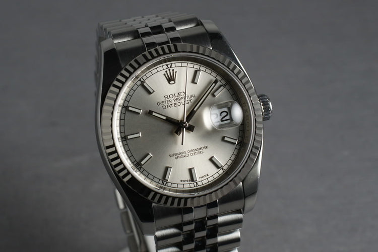 2006 Rolex Modern Datejust 116234 with Silver Stick Dial