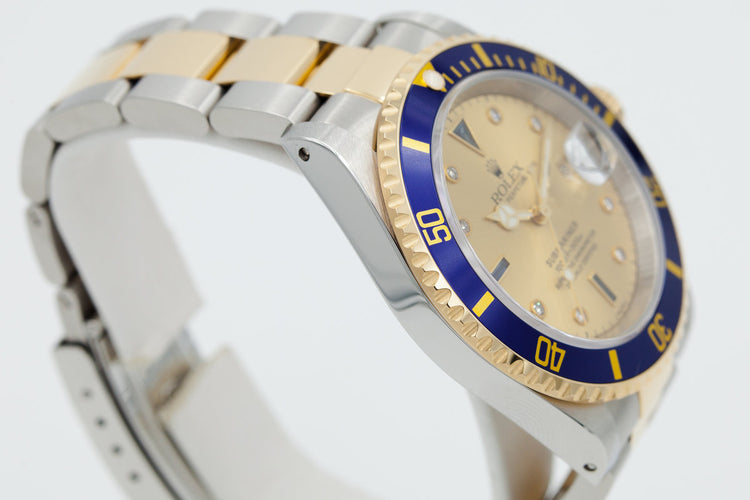 1999 Two-Tone Rolex Submariner 16613 with Serti Dial with Box and Papers