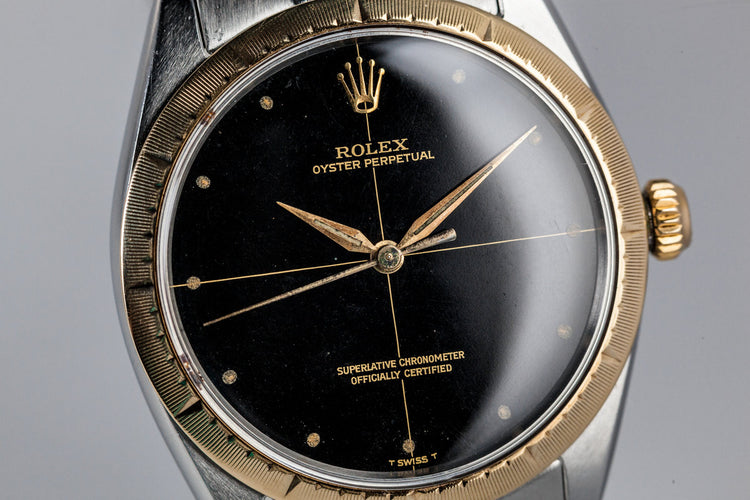 1966 Rolex Two Tone Oyster Perpetual 1008 With Gilt Zephyr Dial and Bezel and Box and Papers