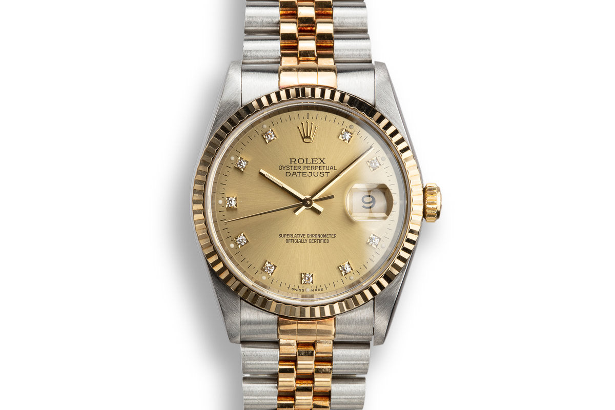 HQ Milton 1993 Rolex Two-Tone DateJust 16233 Champagne Diamond
