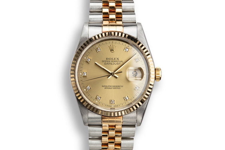 1993 Rolex Two-Tone DateJust 16233 Champagne Diamond Dial with Papers