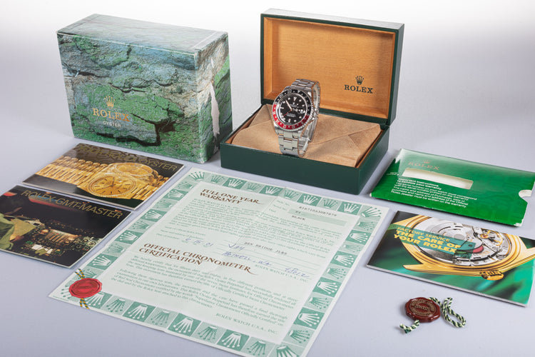 2000 Rolex GMT Master II 16710 Red & Black Insert Box & Papers