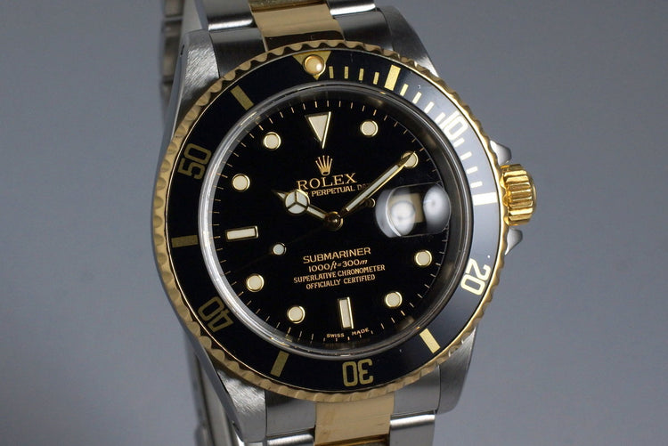 1991 Rolex Two Tone Black Submariner 16613 with Box and Papers