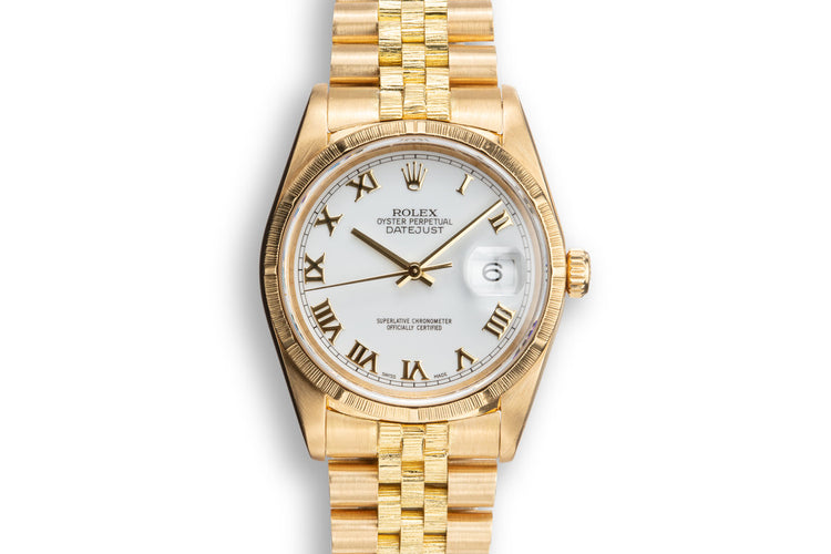 1999 Rolex 18K YG DateJust 16248 "Bark Master" with White Roman Numeral Dial