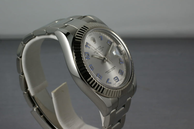 Rolex Datejust II Ref: 116334 with RHODIUM and BLUE ARABIC dial
