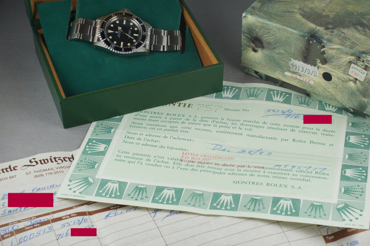 1982 Rolex Submariner 5513 with Maxi Mark V Dial with Box and Papers