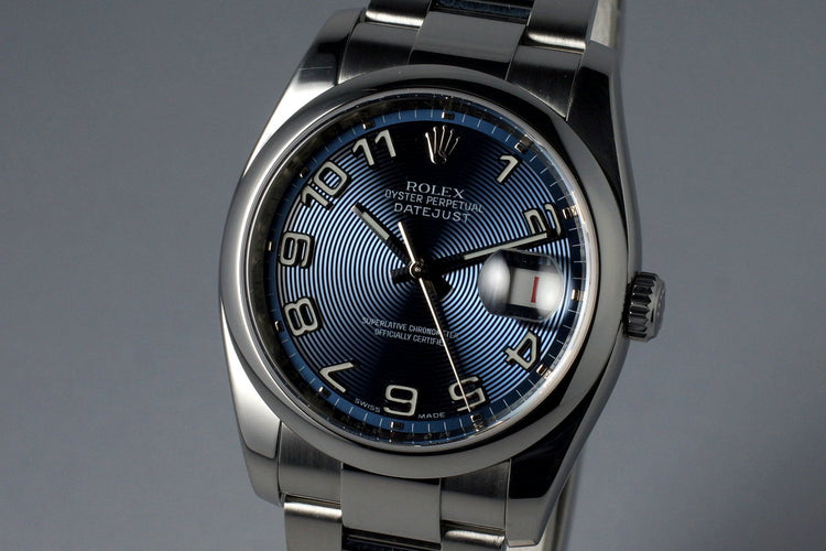 2007 Rolex DateJust 116200 Blue Arabic Dial with Box and Papers