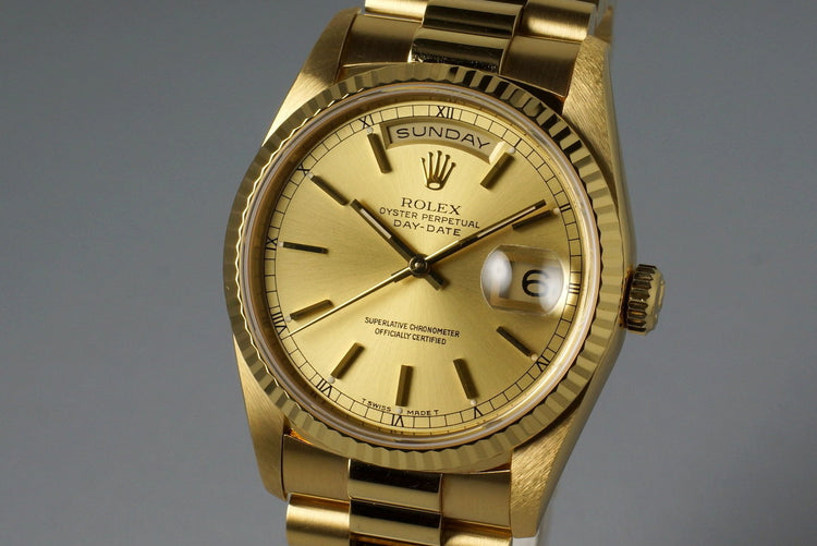 1991 Rolex YG Day-Date 18238 Champagne Dial with Box and Papers