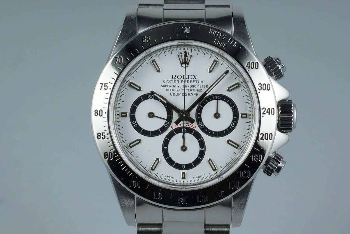 James Dyson koncept mor HQ Milton - 1990 Rolex Zenith Daytona 16520 White Dial with Box and Papers,  Inventory #5681, For Sale