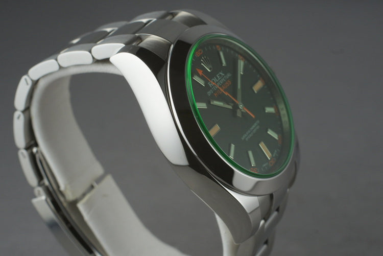2013 Rolex Green Milgauss 116400V with Box and Papers