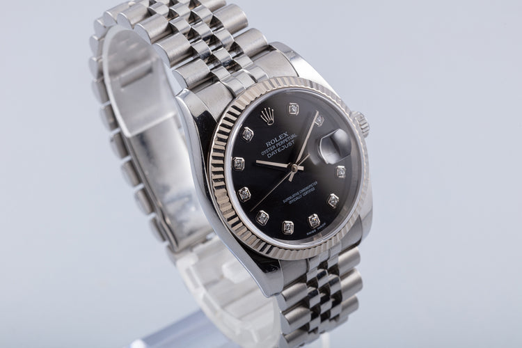 2006 Rolex Datejust 116234 Metallic Black Diamond Dial