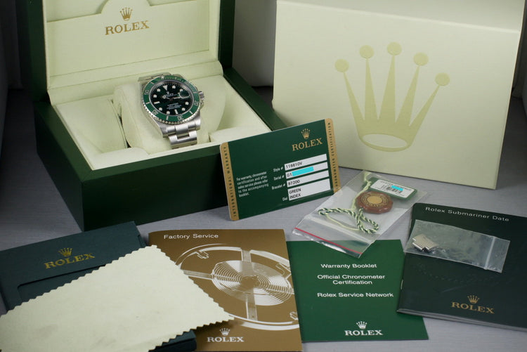 2010 Rolex Green Submariner 116610V with Box and Papers