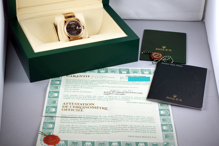 2000 Rolex Rose Gold Day-Date 118205 Brown Wave Dial with Box and Papers