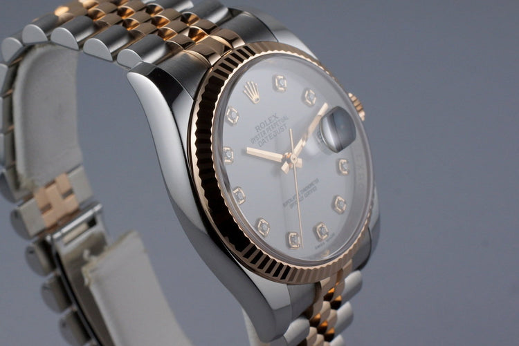 2015 Rolex Two Tone Rose Gold DateJust 116231 Factory White Diamond Dial with Box and Papers