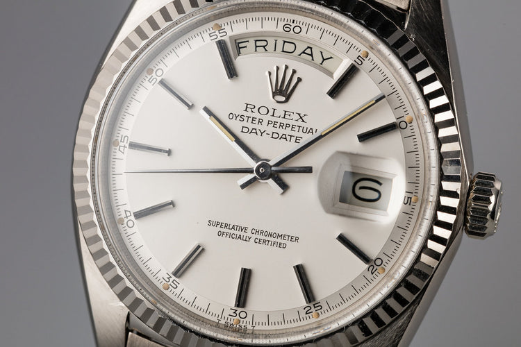 1972 Rolex 18K White Gold Day-Date 1803 Silver Dial with Box and Double Papers