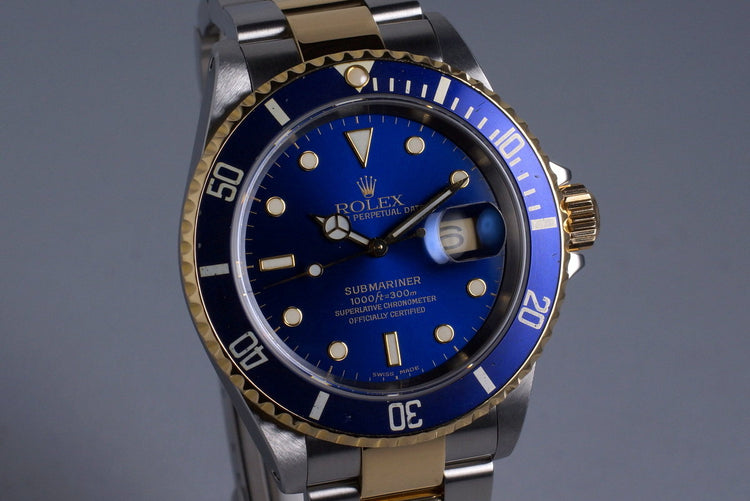1999 Rolex Two Tone Blue Submariner 16613 with Box and Papers
