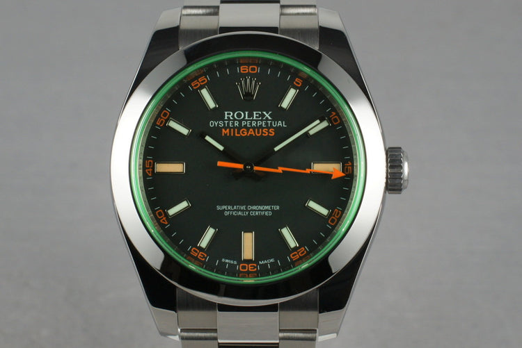 2013 Rolex Green Milgauss 116400V with Box and Papers