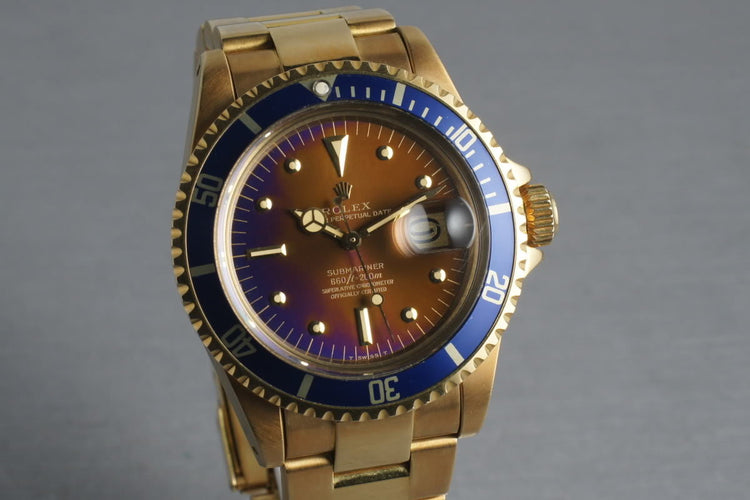 Rolex 18K Yellow Gold Submariner 1680 with Box, Papers, Sales Receipt