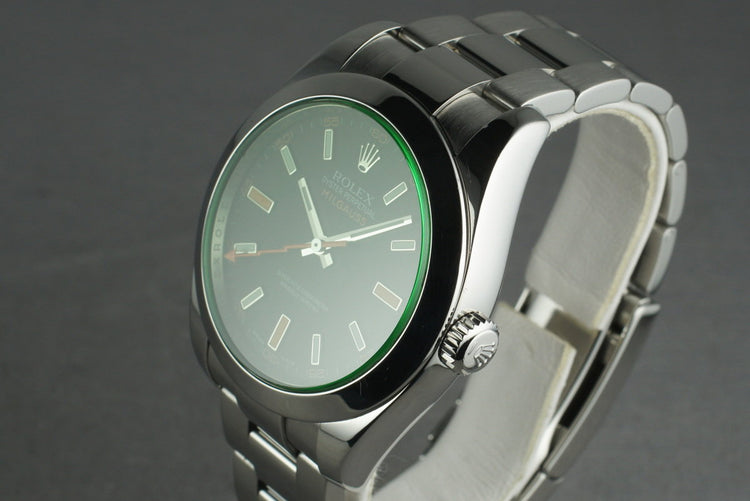 2007 Rolex Milgauss Green 116400GV with Box and Papers
