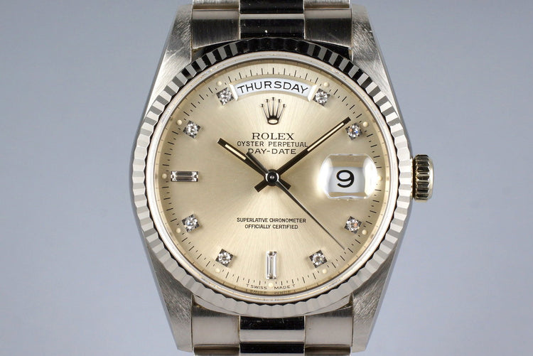 1994 Rolex WG Day-Date 18239 Factory Silver Diamond Dial
