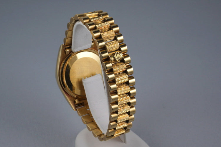 1979 Rolex YG Bark Day Date 18078 Champagne Dial with Box and Papers